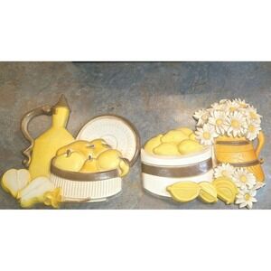 1980'S SYROCO HOMCO LEMONS & PEARS KITCHEN WALL PLAQUE SET #7610 COTTAGECORE